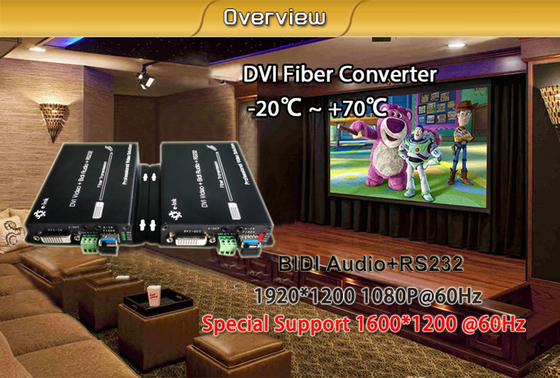 DVI Fiber Optic Extender with RS232 and Bidirectional Audio for Long-Distance HD Transmission