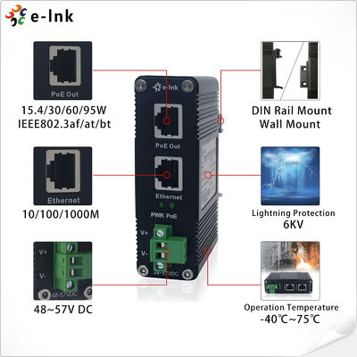 95W Industrial Power Over Ethernet Injector
