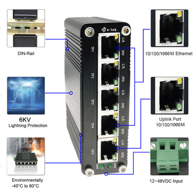 5 Port 10/100/1000T Gigabit Ethernet Switch 14.88Mpps 12VDC